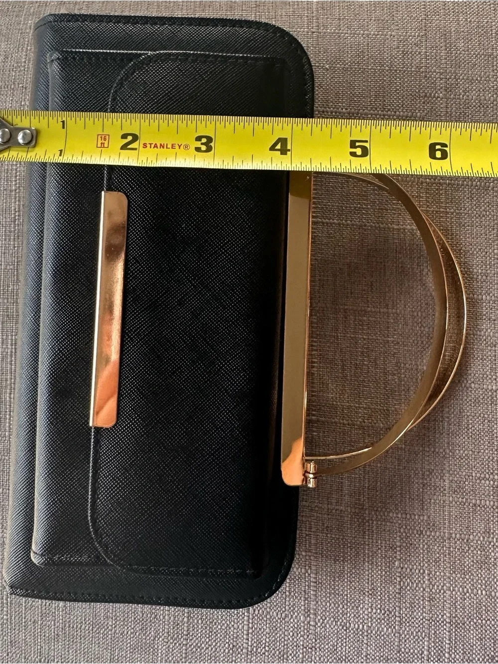 Women’s Black Handheld Clutch with Gold Accent